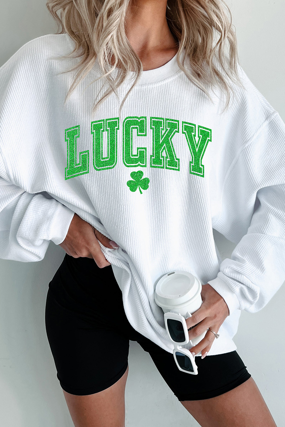 White St. Patricks LUCKY Graphic Corded Sweatshirt - Image 2