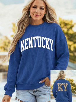 Dark Blue Raised Rib KENTUCKY/ Leopard KY Printed Sweatshirt