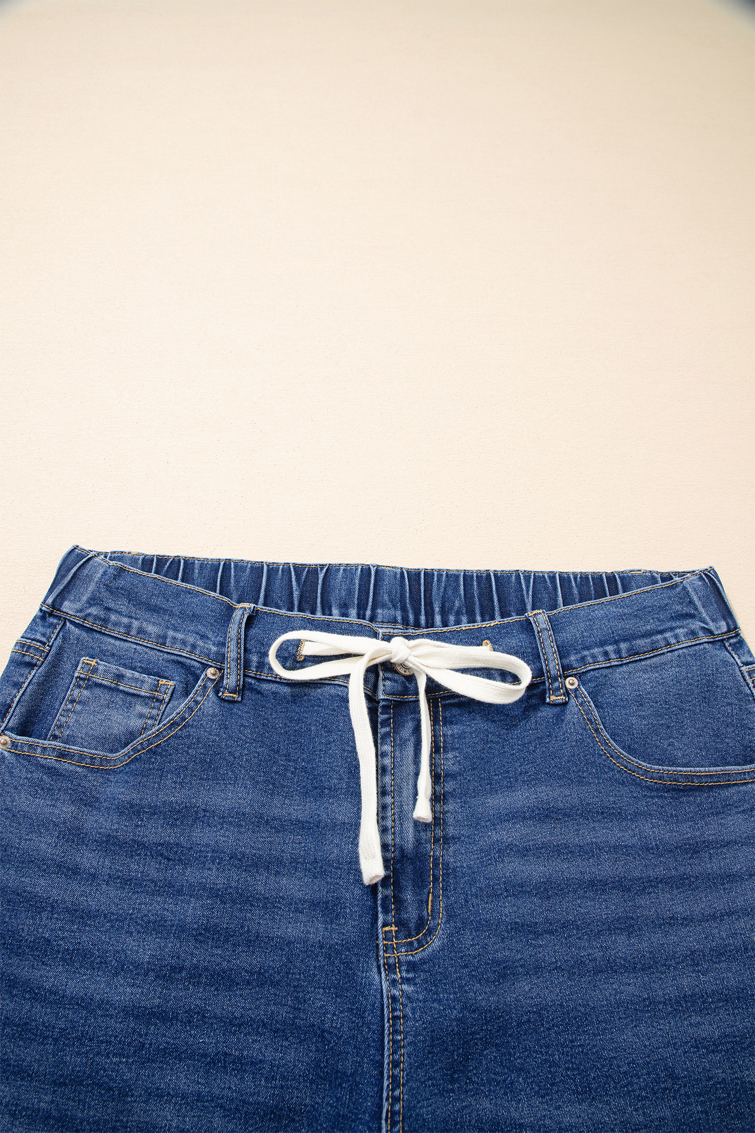 Dark Blue Acid Wash Contrast Lace-up Plus Size Jeans - Image 5