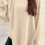Beige Solid Color Raw Seam Patchwork Baggy Sweatshirt