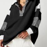 Black Striped Colorblock Patchwork Collar Sweatshirt