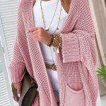Pink Oversized Fold Over Sleeve Open Front Cardigan