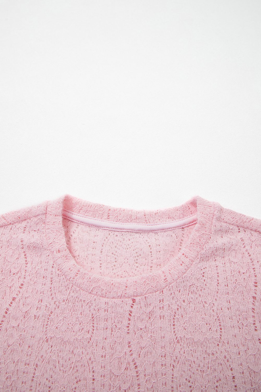 Light Pink Semi Sheer Lace Long Sleeve Cropped Top - Image 7