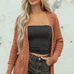 Redwood Burl Mix Pattern Hollowed Knit Open Front Cardigan