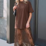 Red Sandalwood Floral Patchwork Short Sleeve T Shirt Loose Maxi Dress