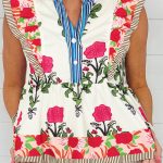 Pink Floral Print Tie Neck Striped Detail Flutter Sleeve Blouse