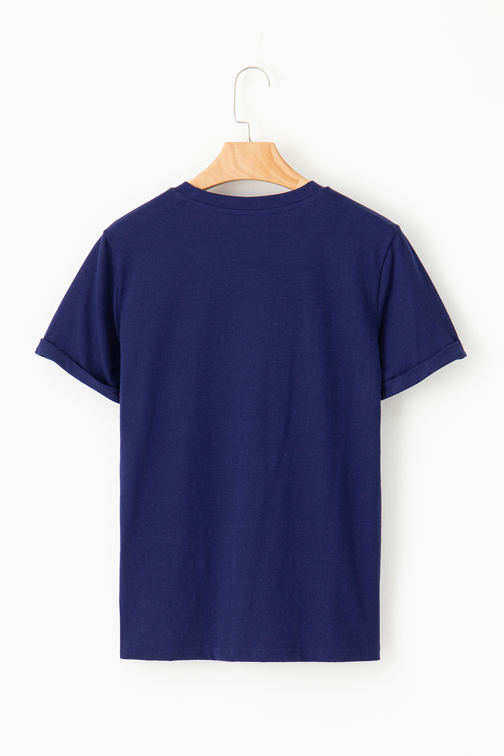Blue Casual Plain Crew Neck Tee - Image 8