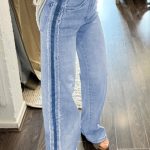Beau Blue Contrast Stripe Frayed Side Panel Patchwork Shift Jeans