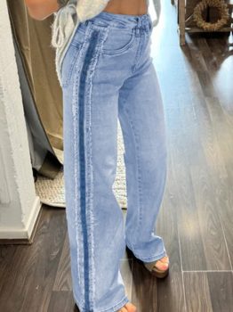 Beau Blue Contrast Stripe Frayed Side Panel Patchwork Shift Jeans