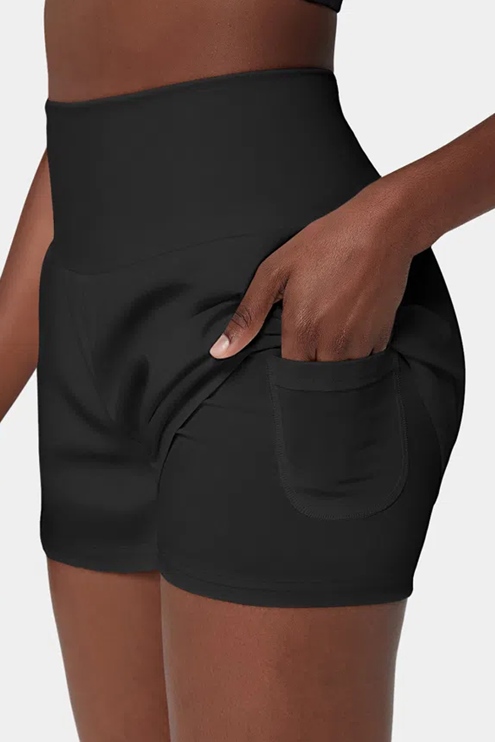 Black Pocketed Wide Waistband Swim Shorts - Image 4