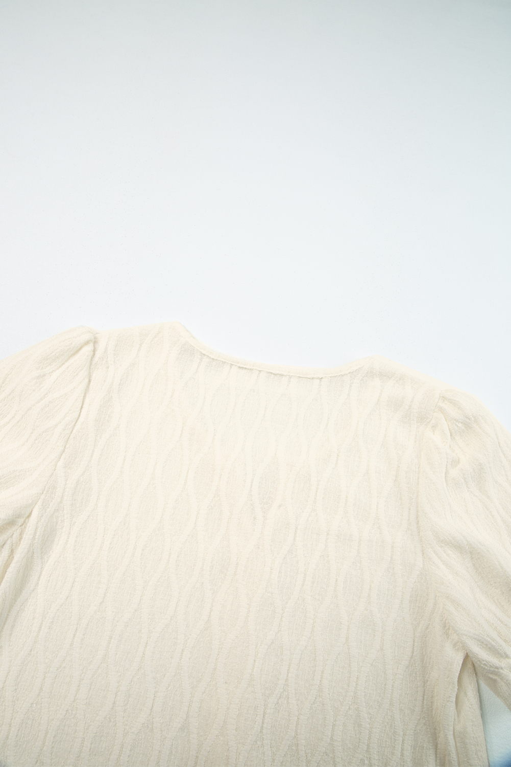 White Solid Color Textured Notched Neck Puff Sleeve Blouse - Image 8