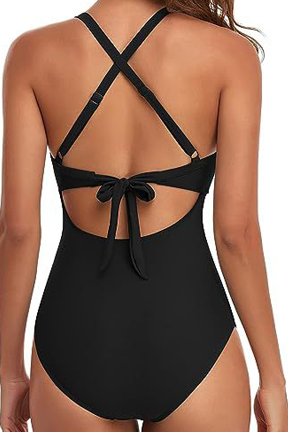Black 2-tone Crossed Cutout Backless Monokini - Image 2