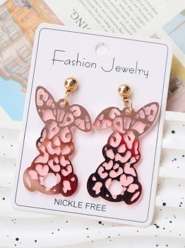 Pink Leopard Bunny Acrylic Earrings
