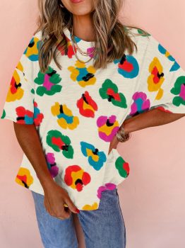 Apricot Leopard Drop Shoulder Oversize Tee