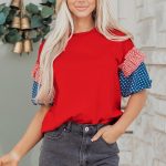 Fiery Red Stars Stripes Short Puff Sleeve Top