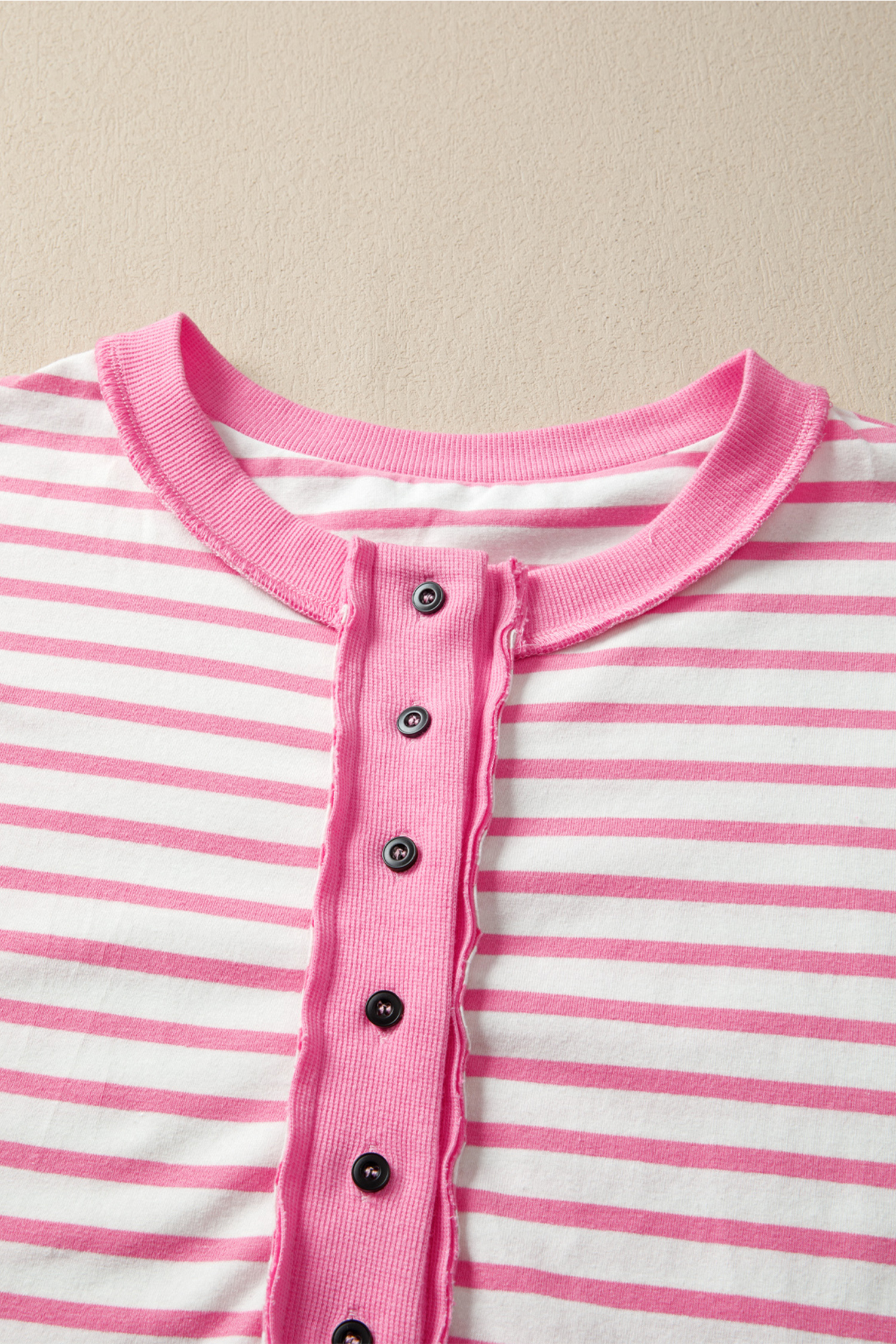 Pink Stripe Half Placket High Low Short Sleeve Top - Image 7