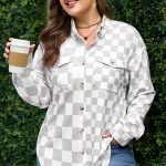 Khaki Plus Size Checkered Buttoned Down Casual Western Jacket