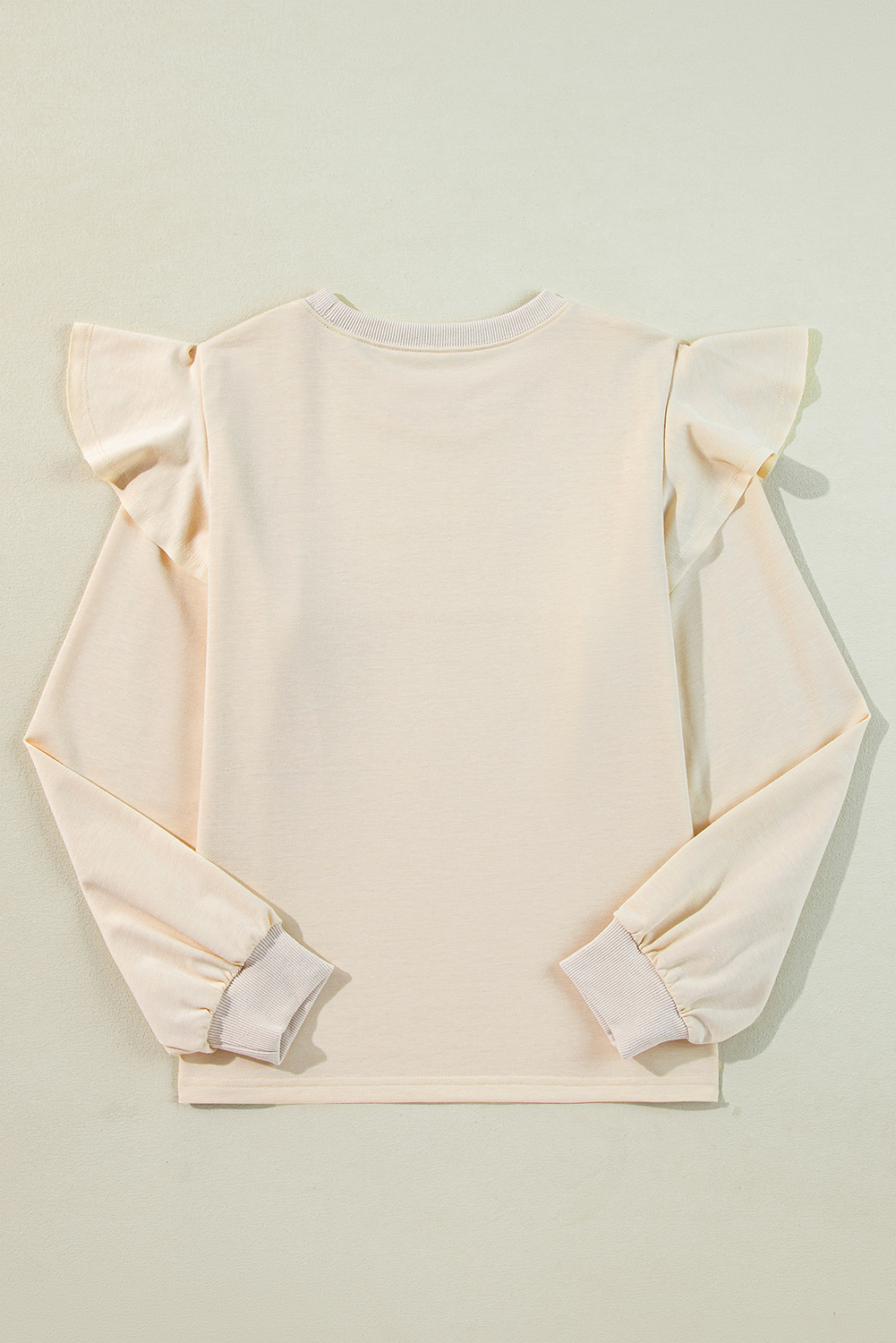 Jet Stream Solid Color Ruffled Shoulder Long Sleeve Blouse - Image 3