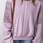 Orchid Petal Knit Crochet Exposed Seam Ribbed Trim Sweatshirt
