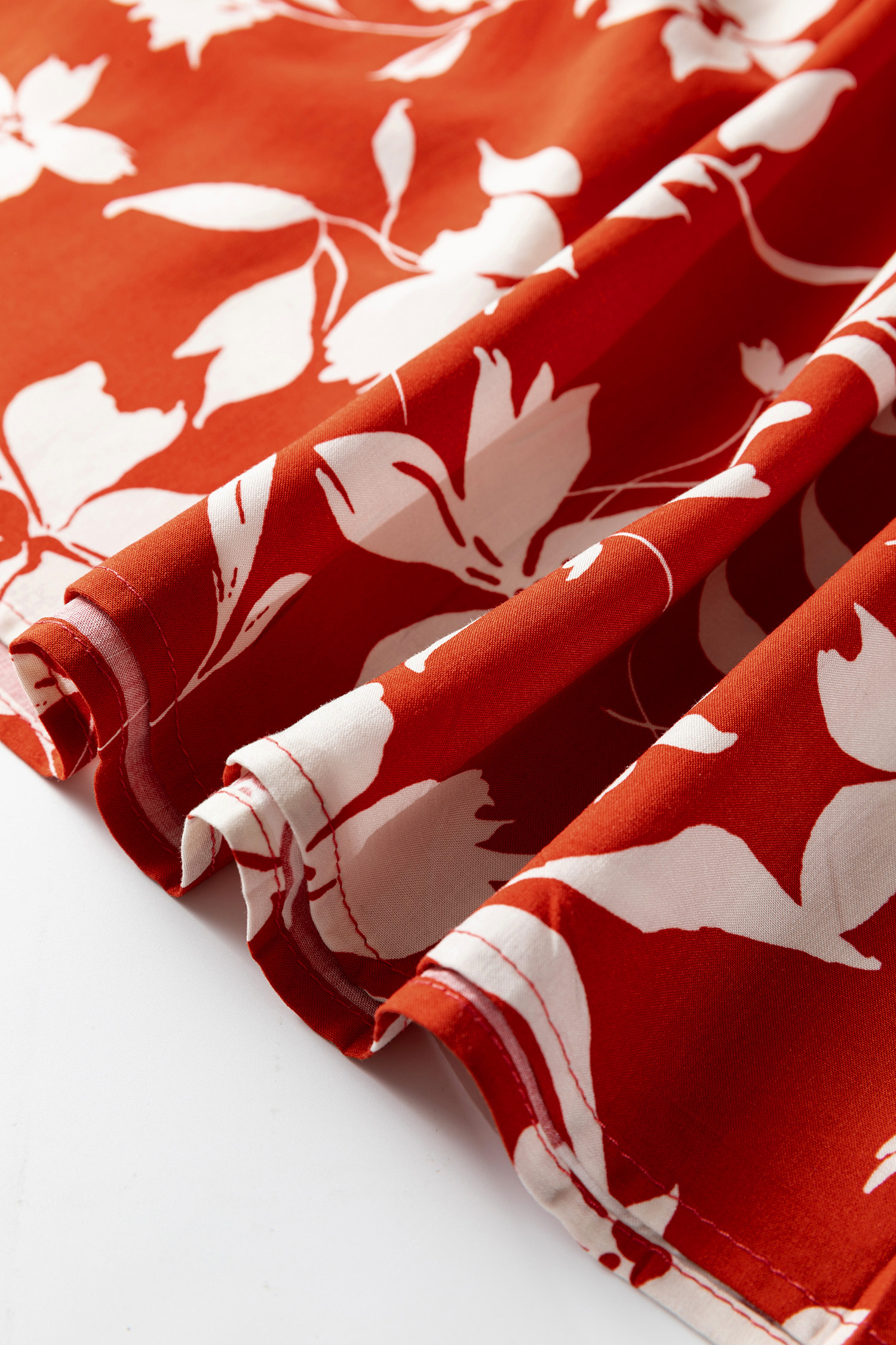 Red Boho Floral Print Lettuce Trim 3/4 Sleeve Mini Dress - Image 8