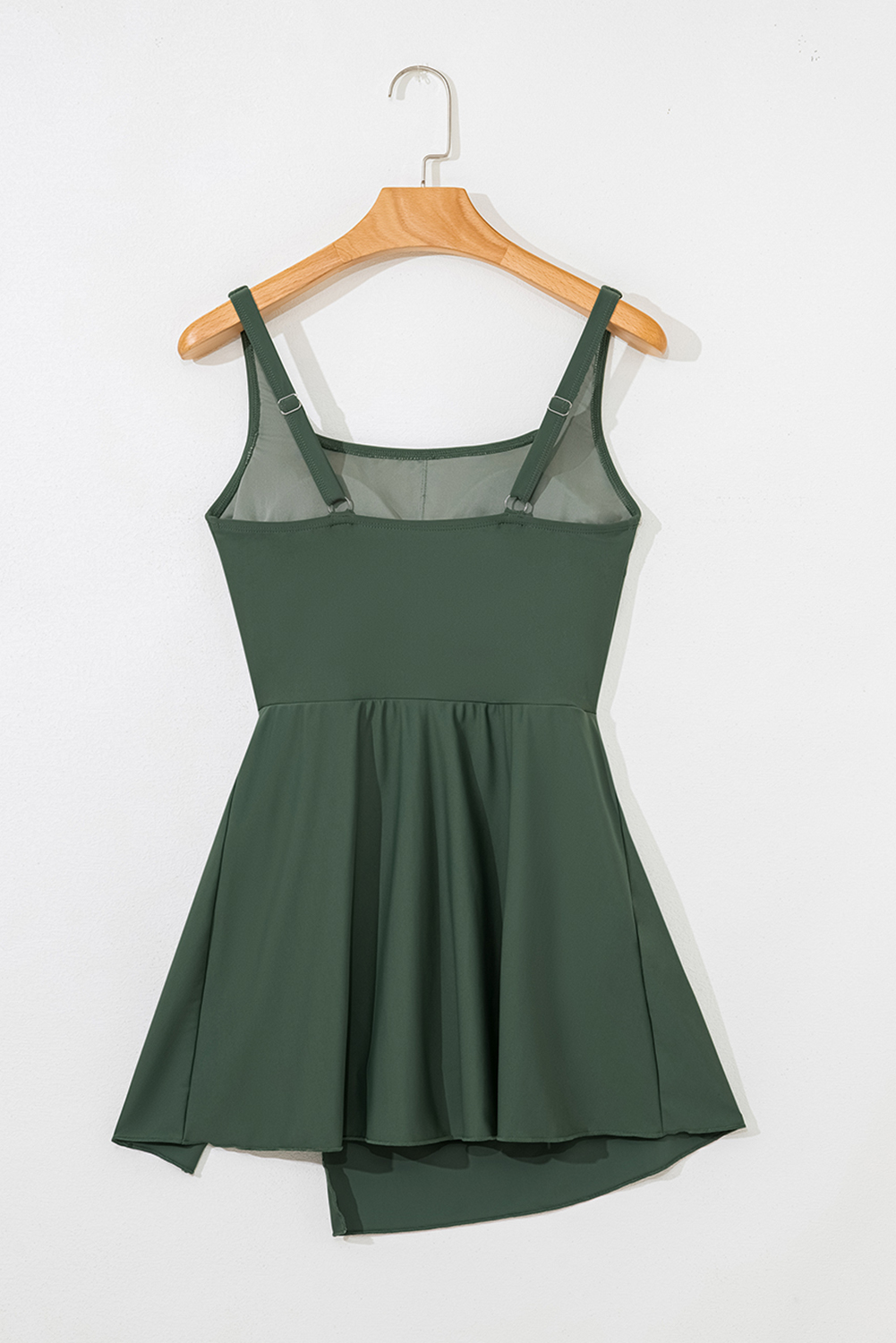 Mist Green Side Tied Waist Square Neck Adjustable Straps A-line One Piece Swim Dress - Image 7