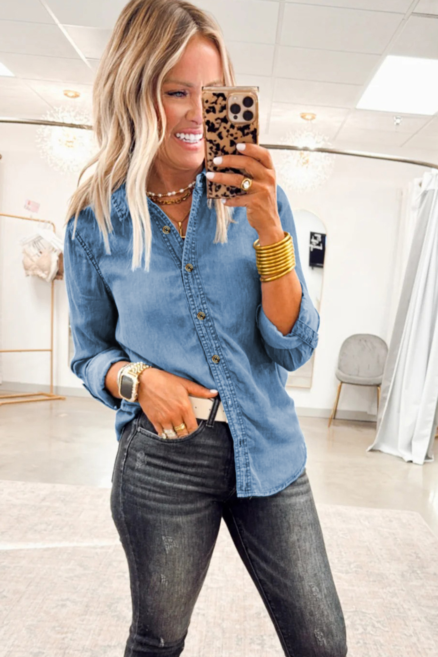Myosotis Buttoned Down Slim Denim Shirt - Image 3
