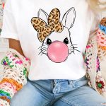 White Leopard Bow Bubble Rabbit Graphic Tee