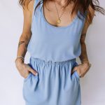 Sky Blue Mineral Wash Elastic Waist Tank Dress with Side Pockets