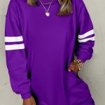 Tillandsia Purple Varsity Contrast Banded Sleeve Shift Sweatshirt Dress