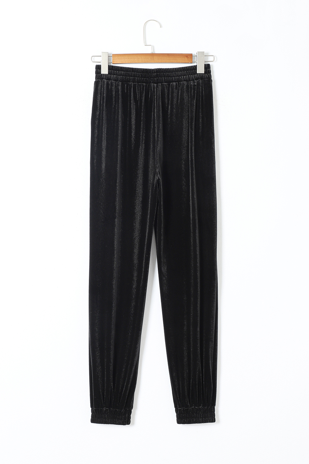 Black Solid Velvet Jogger Pants - Image 5