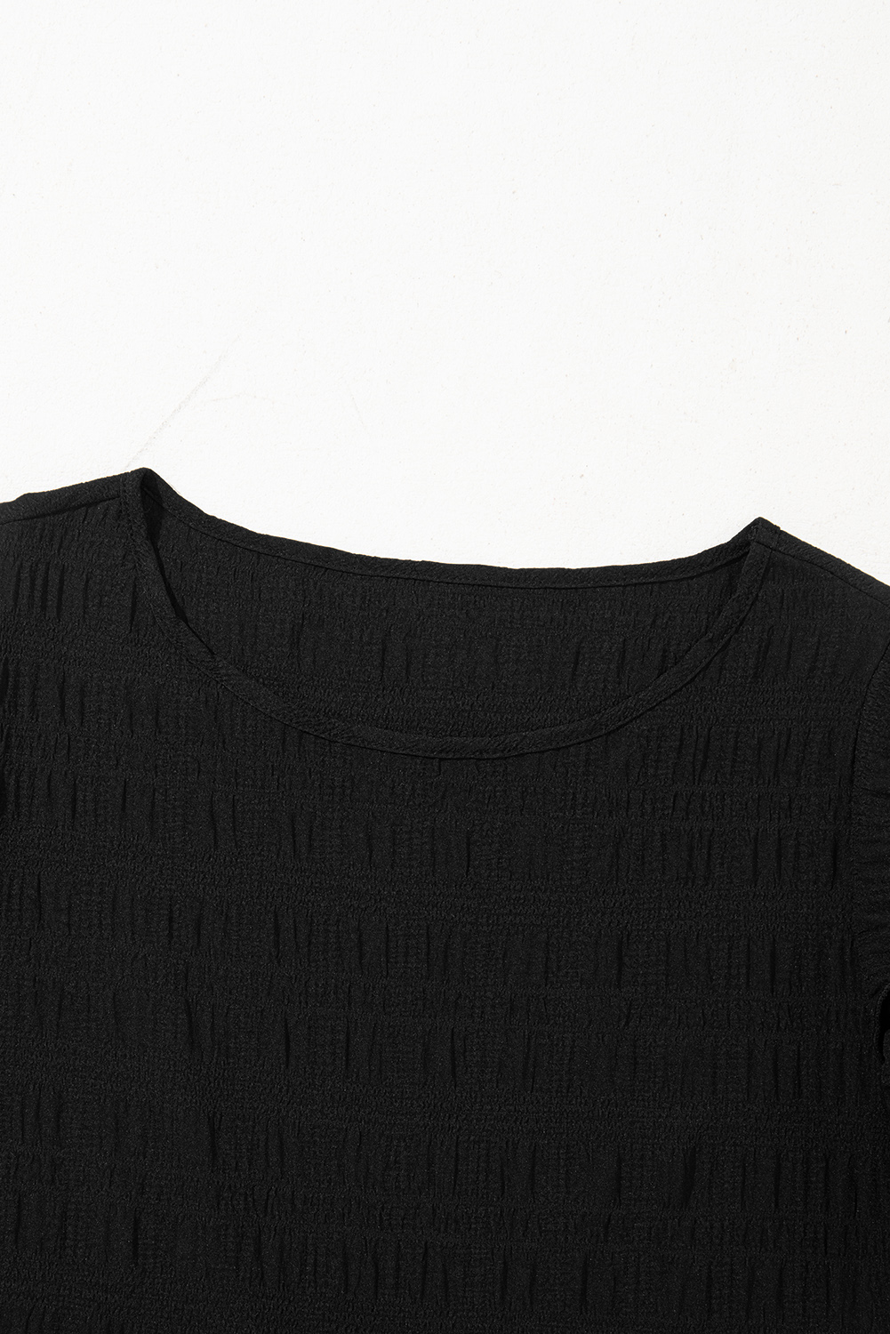 Black Textured Ruffled Sleeve Round Neck Top - Image 6