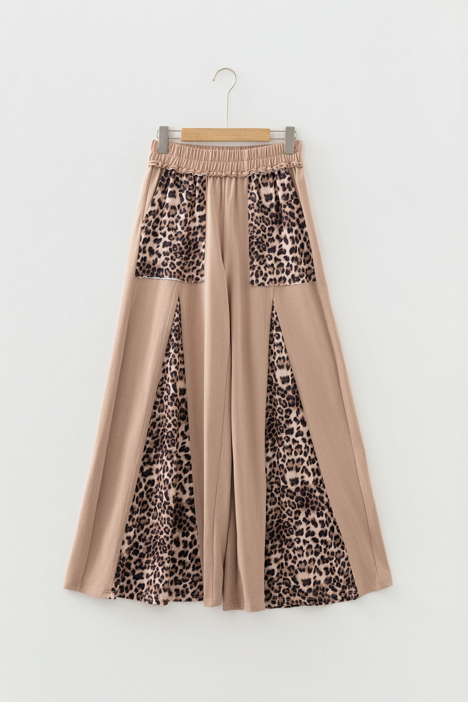 Straw Yellow Mineral Wash Leopard Patchwork Wide Leg Pants - Image 5