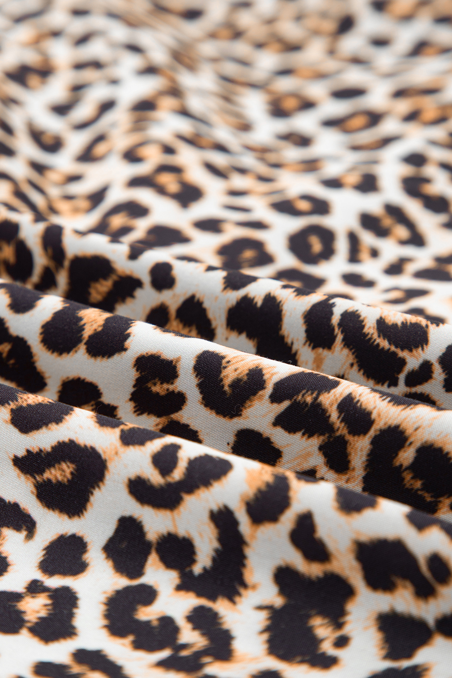 Khaki Button Striped Collar Leopard Print Long Sleeve Flared Dress - Image 6