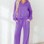 Wisteria Solid Color Collared Pullover and Central Seam Pants Set