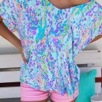 Sky Blue Loose Painted Floral Tee