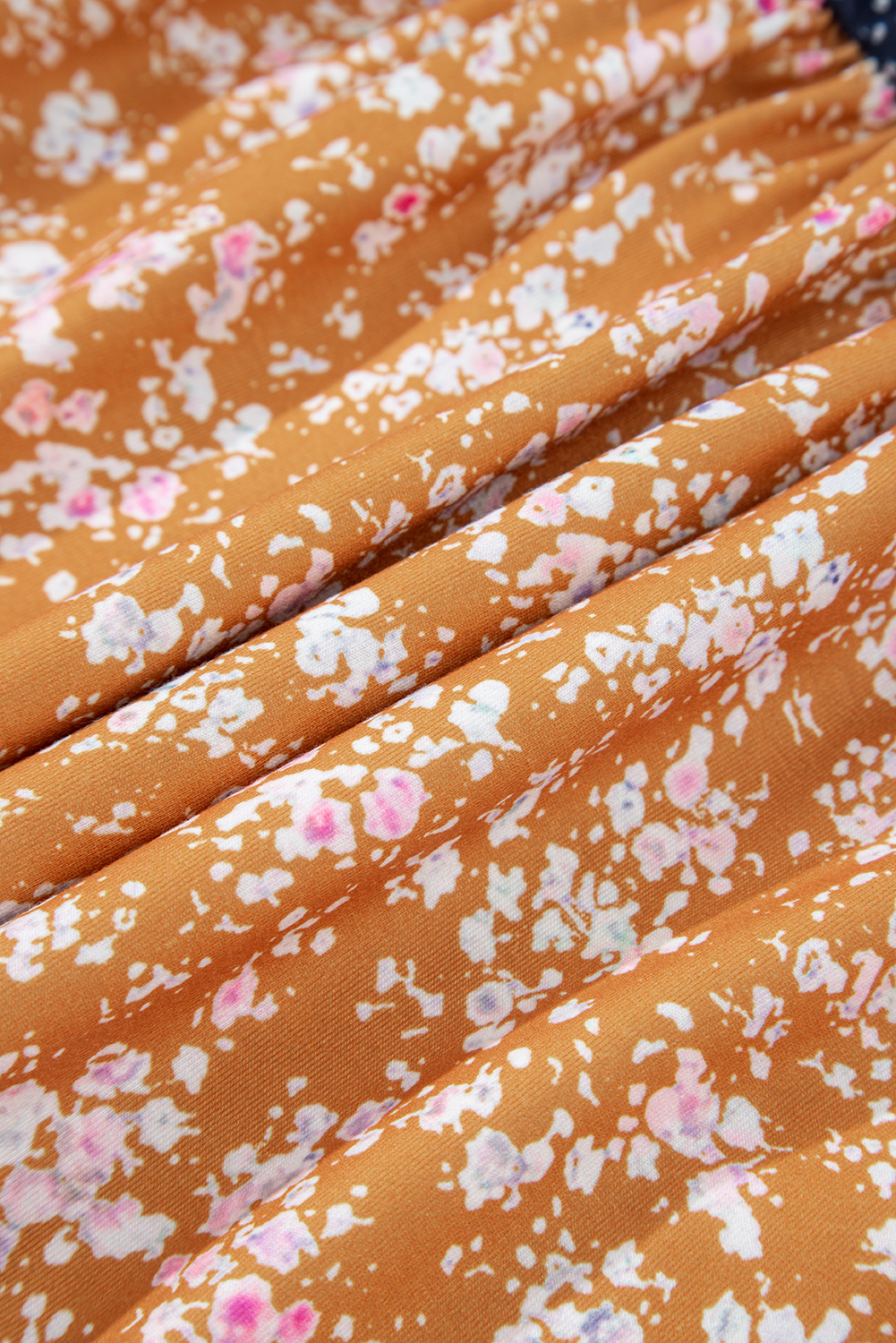 Blue Floral Color Block Patchwork Ruffled Hem Round Neck Blouse - Image 8