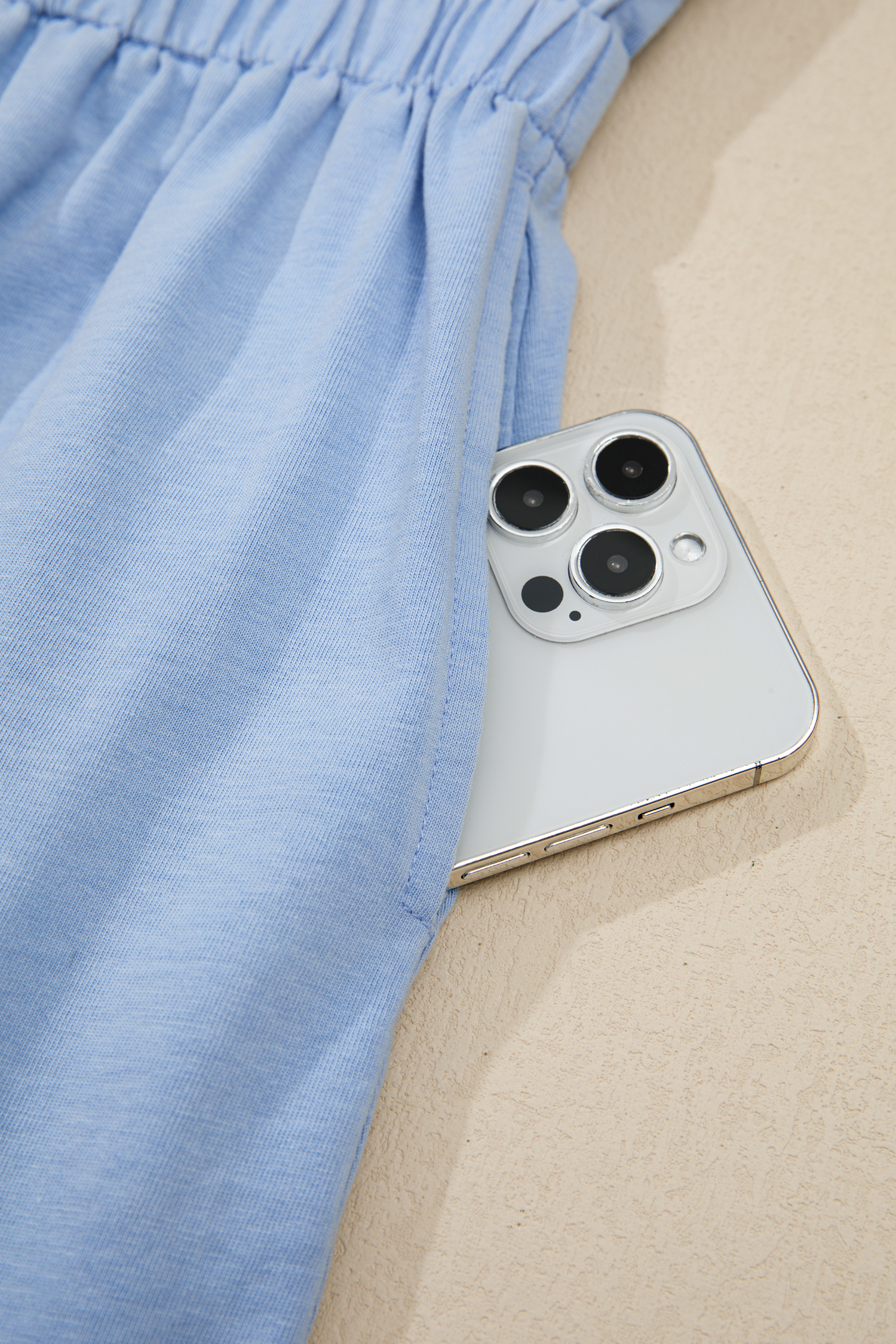 Sky Blue Mineral Wash Elastic Waist Tank Dress with Side Pockets - Image 8