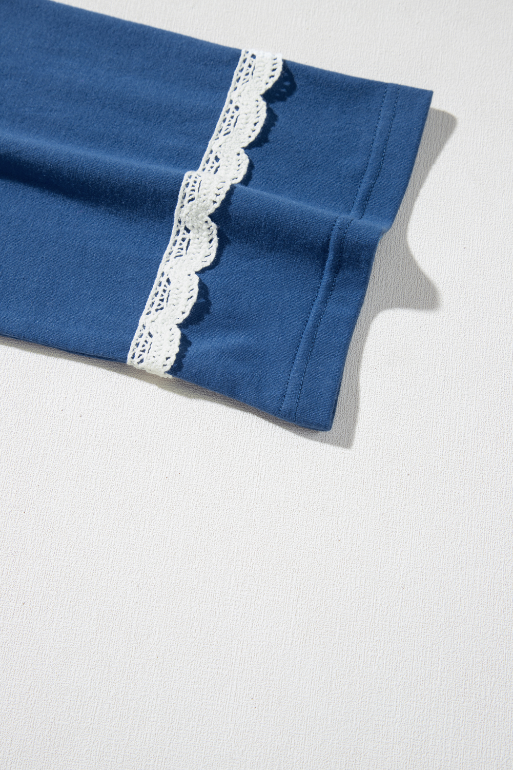 Blue Geometric Printed Lace Patchwork Ric Rac Raglan Long Sleeve Top - Image 8