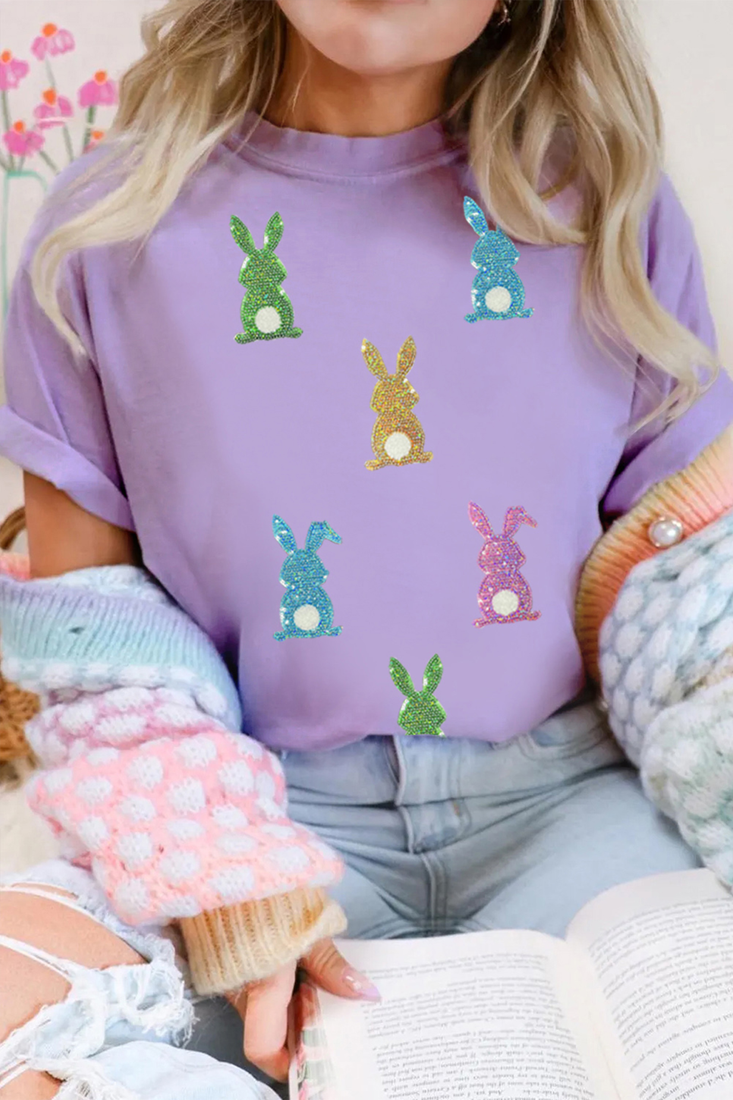 Wisteria Sequin Easter Bunny Patched Tee - Image 2