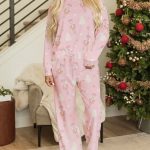 Pink Christmas Tree Nutcracker Print 2pcs Lounge Pant Set