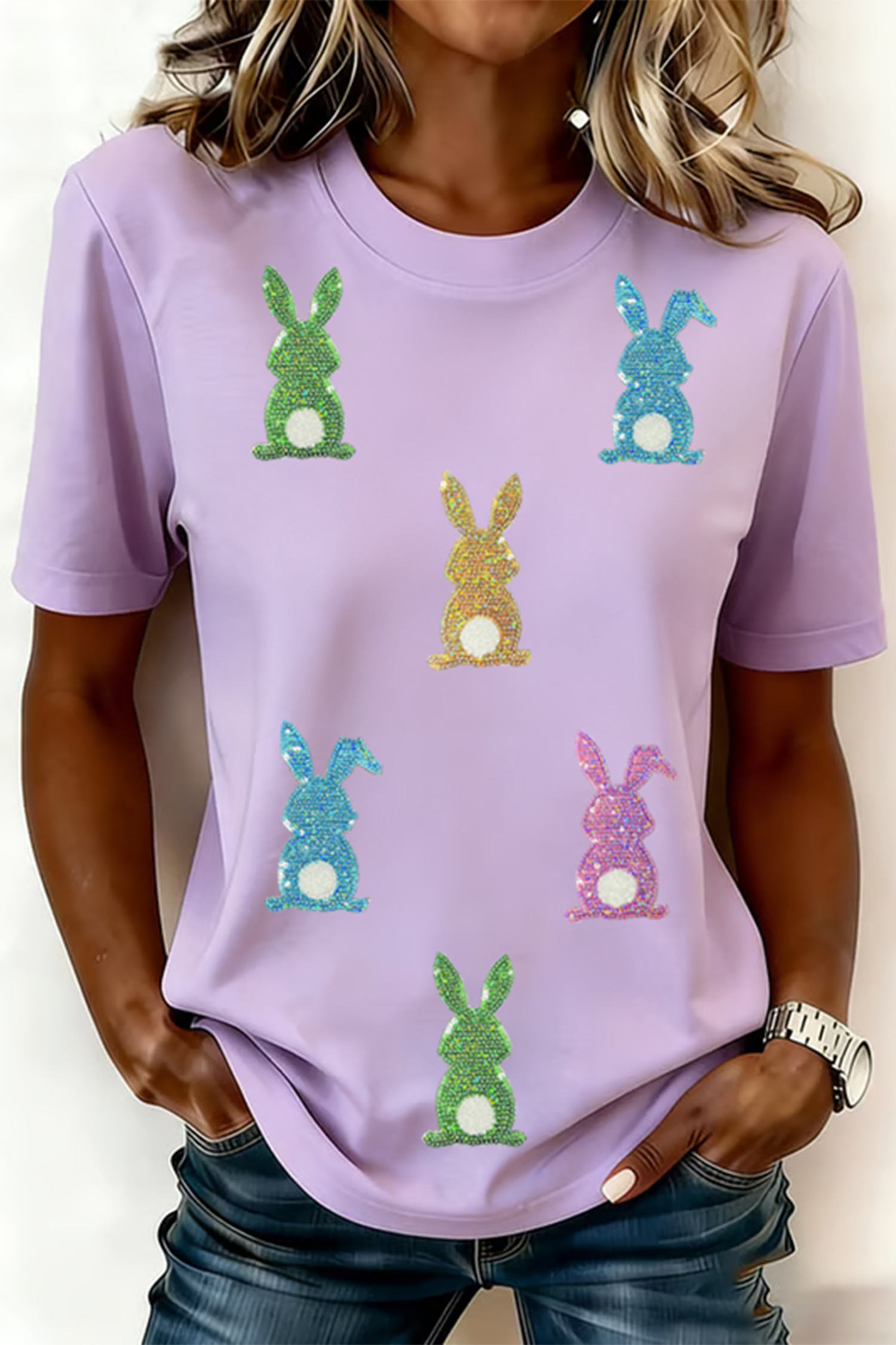 Wisteria Sequin Easter Bunny Patched Tee - Image 3