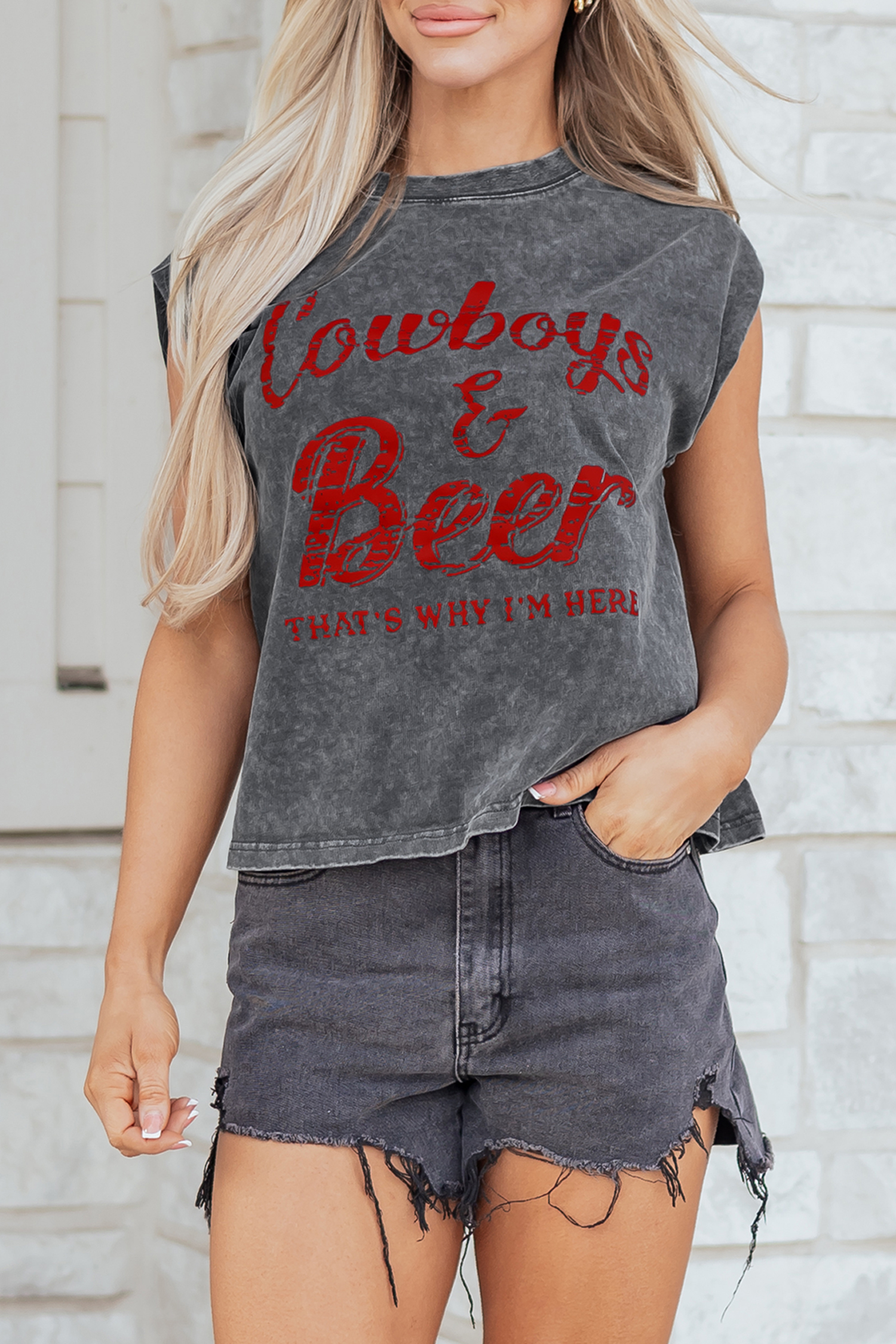 Sleet Cowboy & Beer Western Graphic Mineral Wash Tank Top - Image 7