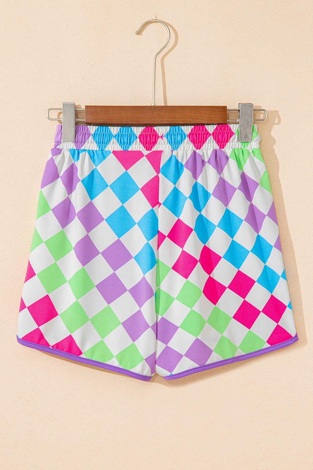 Multicolour Checkered Drawstring Elastic Waist Casual Shorts - Image 8