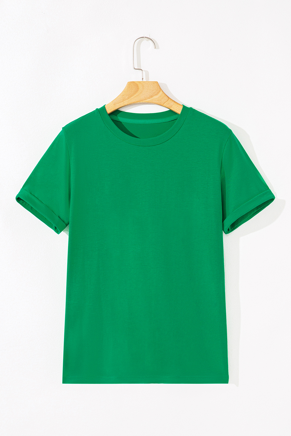 Bright Green Casual Plain Crew Neck Tee - Image 3