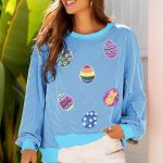 Myosotis Sequin Easter Eggs Twisted Rib Exposed Seam Color Block Top