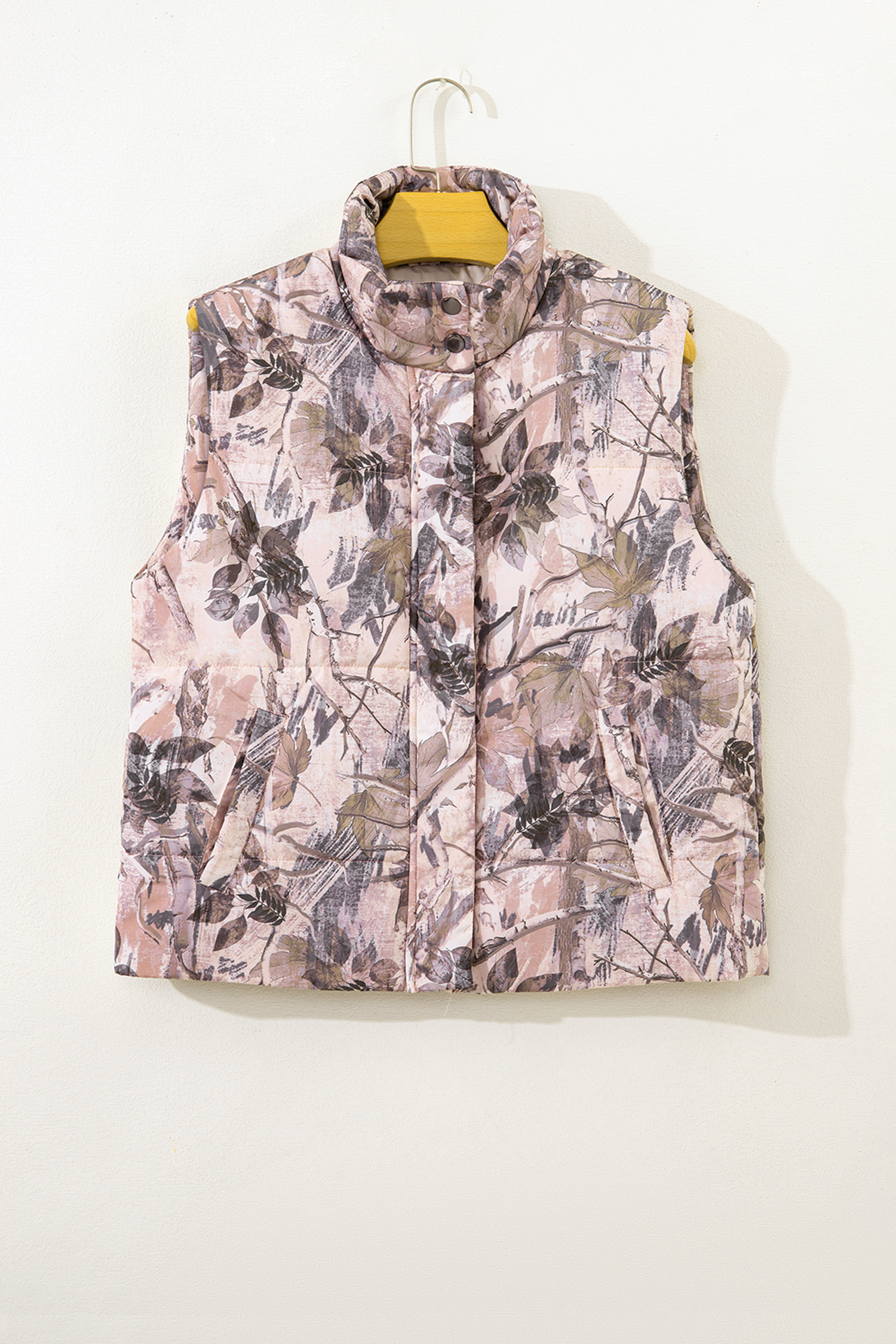 Brown Camo Leaf Print Winter Puffer Vest - Image 4