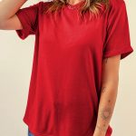 Dearlove Red Casual Plain Crew Neck Tee