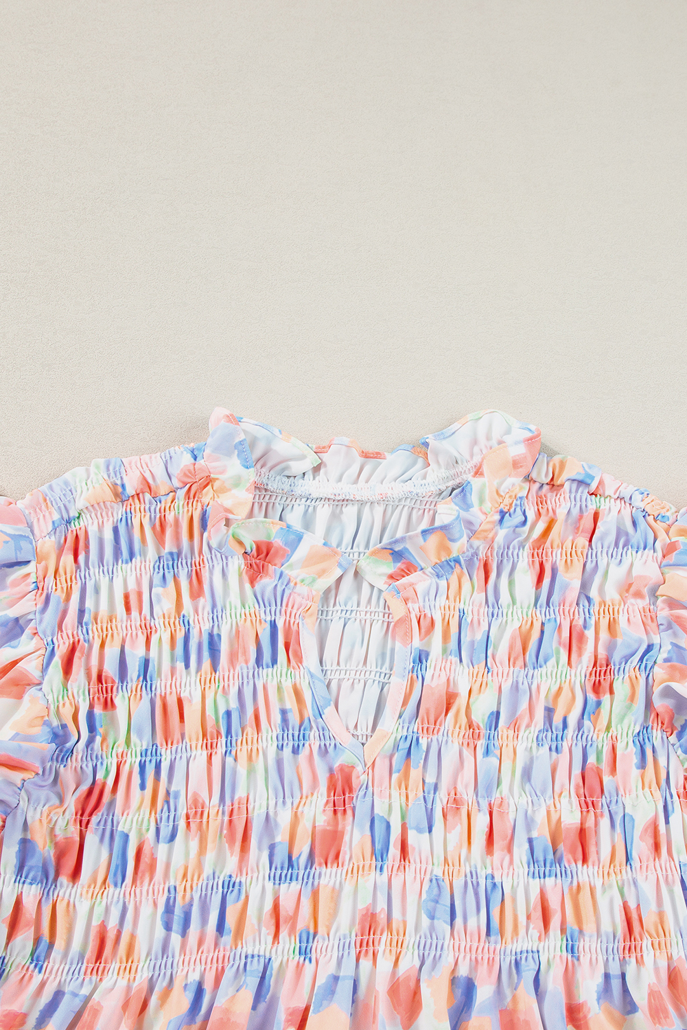 Pink Shirred Yoke Ruffled Abstract Printed Blouse - Image 6