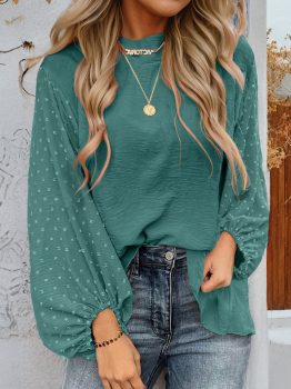 Skobeloff Swiss Dot Balloon Sleeve Loose Blouse