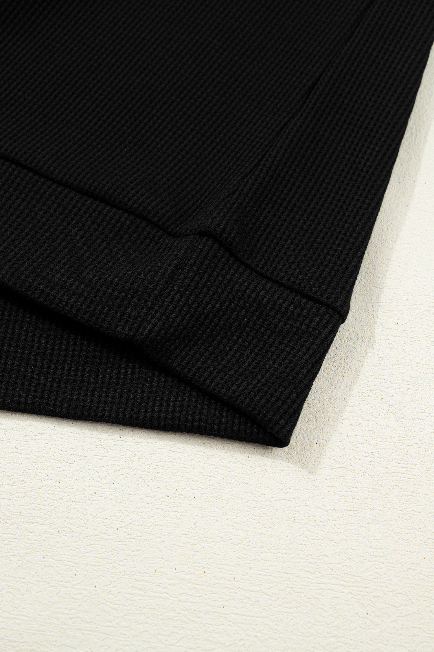 Black Textured Knit Denim Patchwork Button Polo Collar Long Sleeve Top - Image 7